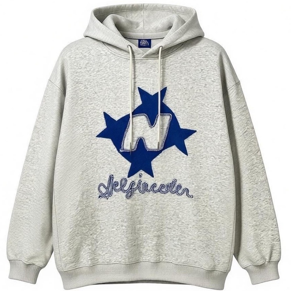 AELFric EDEN Grey Star Graphic Hoodie XL Oversized Fleece Lined NEW - AC